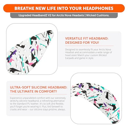 WC HeadbandZ Arctis Nova V2 - Upgraded Wide Silicone Headband Compatible with Arctis Nova Headsets by Wicked Cushions | Wider Weight-Distributing Design, Softer Flexible Silicone | 90's White - color: 90's White