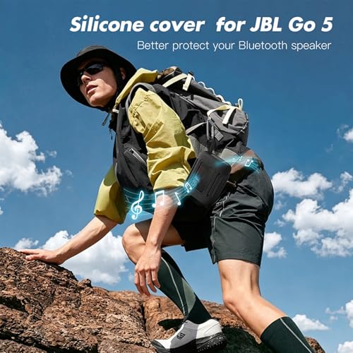 Silicone Cover Case for JBL Go 5 Bluetooth Speaker, Portable Speaker Travel Case Protective Cover Sleeve with Carabiner for JBL Go 5, Dustproof, Shockproof and Scratch-resistant (Black) - color: Black
