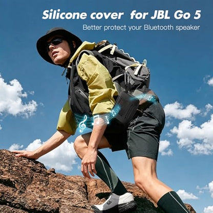 Silicone Cover Case for JBL Go 5 Bluetooth Speaker, Portable Speaker Travel Case Protective Cover Sleeve with Carabiner for JBL Go 5, Dustproof, Shockproof and Scratch-resistant (Black) - color: Black
