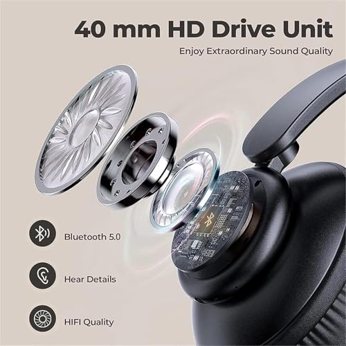 Over Ear Wireless Headphones with Noise Reduction, Mic Deep Bass HiFi Stereo, Foldable Lightweight LED Headset for PC Home Travel Office (White) - color: White