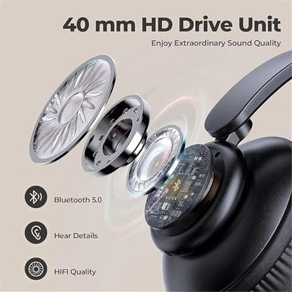 Over Ear Wireless Headphones with Noise Reduction, Mic Deep Bass HiFi Stereo, Foldable Lightweight LED Headset for PC Home Travel Office (Black) - color: Black