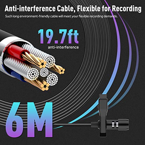 SYNCO Lav-S6M Lavalier Microphone, 3.5mm Audio-Monitor Port Clip-on Condenser Mic Support USB Charging, 6M/19.7 FT Cable Noise Reduction for YouTube, Interview, Conference, Live Broadcast