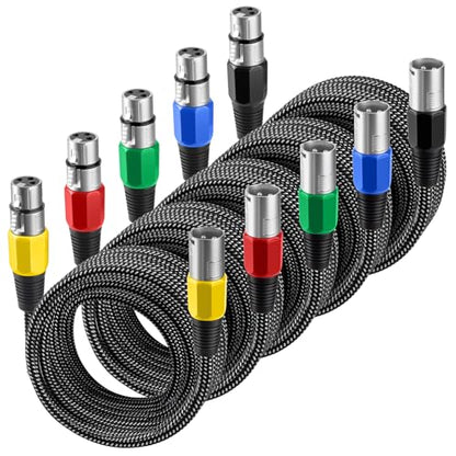 XLR Cable 30 FT/5 Pack, Microphone Cable 3 Pin Nylong Braided Balanced XLR Male to Female Heavy Duty Mic Patch Cords (Pure Copper Conductors) - size: 30FT
