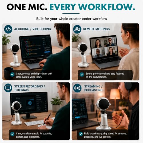 Movo WebMic USB Dictation Microphone in Silver – Cardioid for Vibe Coding - color: Palladian Silver