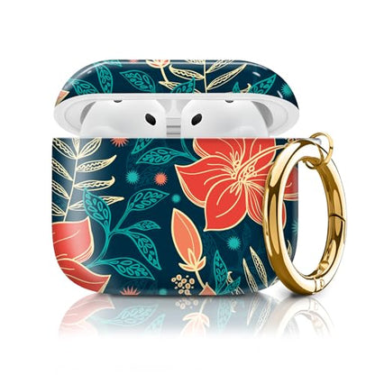 Cute Case Cover Compatible with AirPods 4th Generation 2024, Shockproof for Women & Girls with Cute Golden Round Buckle – Protective, Anti-Drop Design(Cute Red Flower) - color: Cute Red Flower