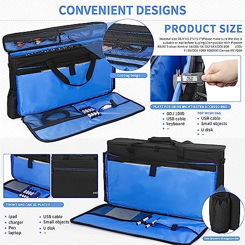 AKOZLIN Padded DJ Mixer Gig Bag Controller Travel Shoulder Bag Fits for Pioneer RX/NI Traktor Kontrol S8/DDJ SX SX2 SX3/DDJ 800/DDJ FLX6/DDJ1000 1000SRT/MC7000 - size: 28.4”×3.54”×15.8”