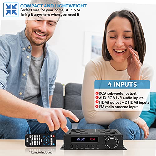 Pyle Wireless Bluetooth Home Audio Amplifier - 100W 5 Channel Home Theater Power Stereo Receiver, Surround Sound w/ HDMI, AUX, FM Antenna, Subwoofer Speaker Input, 12V Adapter, Black - PFA540BT