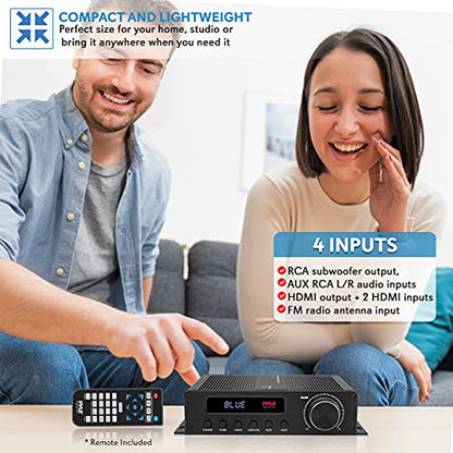 Pyle Wireless Bluetooth Home Audio Amplifier - 100W 5 Channel Home Theater Power Stereo Receiver, Surround Sound w/ HDMI, AUX, FM Antenna, Subwoofer Speaker Input, 12V Adapter, Black - PFA540BT
