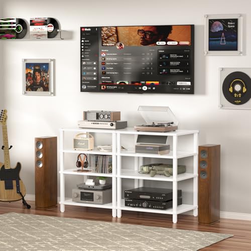 4-Tier AV Media Player Stand, Stereo Stand, Modern Audio Shelf,Wooden TV Stand,Multifunctional Media Console Shelf, Suitable for Home, Conference Room, White - color: White, size: 4 Tier