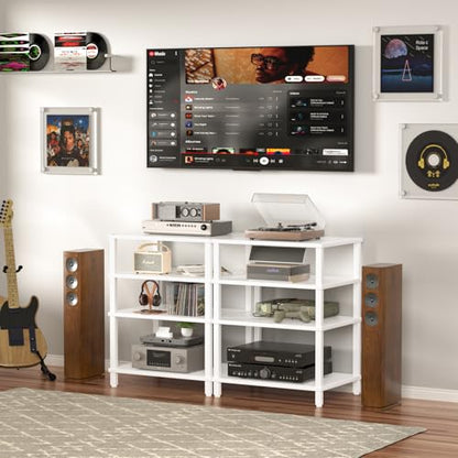 4-Tier AV Media Player Stand, Stereo Stand, Modern Audio Shelf,Wooden TV Stand,Multifunctional Media Console Shelf, Suitable for Home, Conference Room, White - color: White, size: 4 Tier
