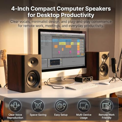 4-Inch Powered Bluetooth Bookshelf Speakers, Black - color: Walnut