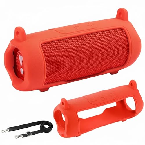 Silicone Cover Compatible with JBL Flip 7 Waterproof Portable Speaker with Shoulder Strap (Red) - color: Red