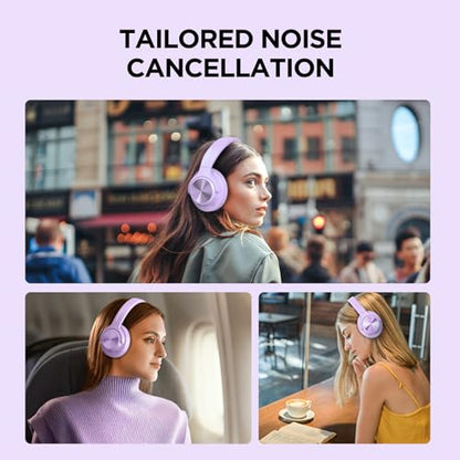 Hybrid Active Noise Cancelling Headphones 130H Wireless Over Ear Headphones | Bluetooth, Hi-Res Sound, Deep Bass, Spatial Audio, Dual Connection, Custom EQ via App, Comfortable Fit for Travel Home Office - color: Purple