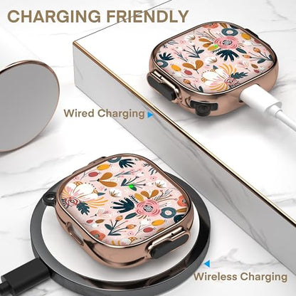for AirPods 4 Case with Safety Lock, Magsafe Compatible, Pink Flower | Double Secure Lock,Drop Protection,Two-Piece Design,with Gold Keychain, Anti Lost, Dustproof, Cute AirPod 4 Case - color: Brown + Pink, size: AirPods 4 Case