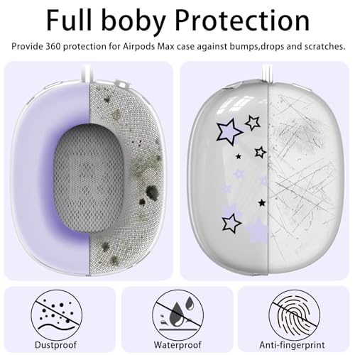 Silicone Case for AirPods Max Headphones, Clear Star Soft TPU Ear Cups Cover/Ear Pad Cover/Headband Protection for Apple AirPods Max USB-C/Lightning (2024/2020) (Purple) - color: Purple