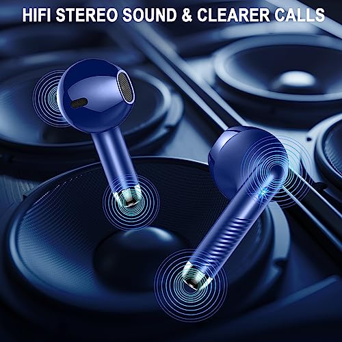 Wireless Earbuds, Bluetooth 5.4 Ear Buds, LED Power Display, 6D Bass Stereo | 4 ENC Noise Cancelling Mic, HiFi Stereo, In-Ear Headphones, 40H Playback Mini Case, IP7 Waterproof Sports, for Android iOS - color: Dark Blue