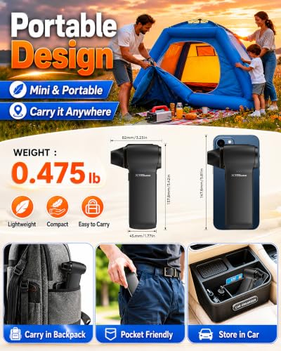 Compressed Air Duster, 180000RPM Rechargeable Cordless Electric Blower | 3-Speed Turbo Fan with Brushless Motor, Mini Blower for Computer, PC, Keyboard, Car, Home, Outdoor & Electronics Cleaning