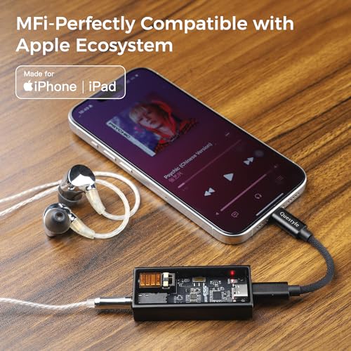 Questyle M15i Mobile DAC Amp - MFi Certified Portable Headphone Amplifier | ESS Flagship DAC, 3.5mm/4.4mm Balanced Output,Supports PCM 768kHz/DSD512 USB C Audio Adapter for iPhone, Android, Laptop