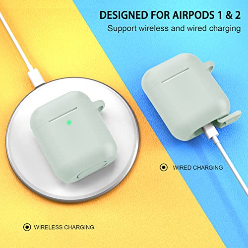 Compatible with AirPods Case Cover, Full Protective Silicone Skin Dust-Proof Designed for Apple AirPods 1st 2nd Generation with Keychain, Front LED Visible, Fog - color: C-Fog