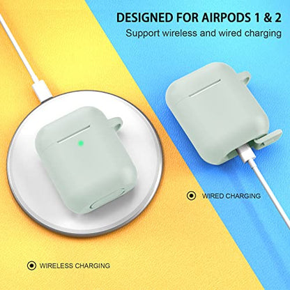 Compatible with AirPods Case Cover, Full Protective Silicone Skin Dust-Proof Designed for Apple AirPods 1st 2nd Generation with Keychain, Front LED Visible, Fog - color: C-Fog