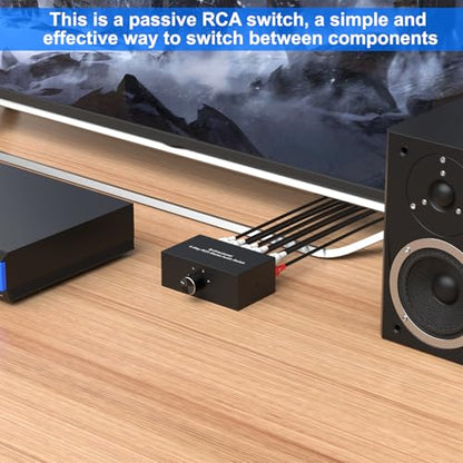 LVY 4-Way Stereo Audio Selector, Bi-Directional L/R Audio Switcher Splitter Box Suitable for Connecting Blu-ray Players or DVD Players to Multiple Stereo Speakers (4in1out/1in 4out)