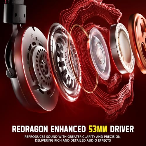 Redragon H540 Wireless Gaming Headset for PC, PS4/5, Xbox, Switch, 4-Mode(2.4G/BT/USB/3.5mm) - 7.1 Surround Sound - 53MM Drivers Gaming Headphones with Noise Canceling Mic - Memory Foam - Black