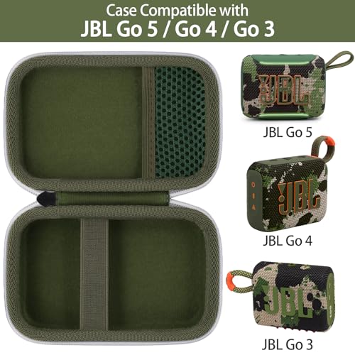 for JBL Go 5/4/3 Ultra Portable Speaker Hard Travel Case, Camo+Army Green | Protective Storage Bag with Mesh Pocket & Hand Strap, Shockproof EVA Carrying Box, Soft Lining - color: Camo Case +Inner Army Green