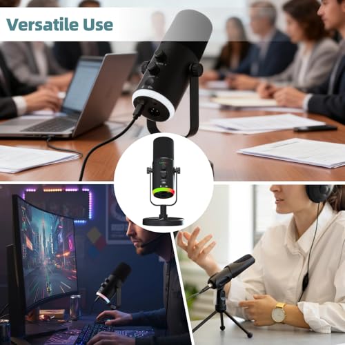 OMISTAR XLR/USB Dynamic RGB Microphone, PC Microphone with Noise Reduction, Volume Control, Mute Function, Metal Build, Easy-Mount Base for Gaming, Recording, Streaming