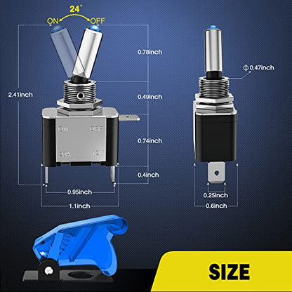 Nilight 5PCS LED Toggle Switch ON Off 12V Blue Lighted Aircraft Safety Cover Heavy Duty 20A SPST 3 Pin Rocker for Automotive Cars Trucks Boats Racing Cars,2 Years Warranty | Safety Cover Heavy Duty 20A SPST 3 Pin Rocker Switches for Automotive Cars Trucks