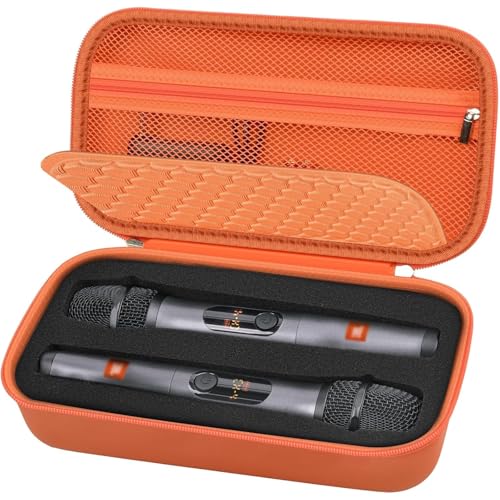 Comecase Wireless Microphone Case for JBL Two Mic System and PartyBox Mic | Custom Foam and Divider Reduce Shifting; Mesh Pocket Keeps Receiver, Adapter and Batteries Together, Orange, Case Only - color: Orange