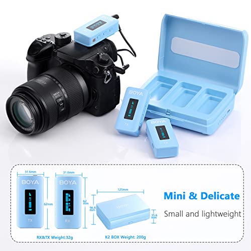 BOYA BY-XM6-K2B Wireless Lavalier Microphone System with 2 Transmitters for DSLR Camera Camcorder Smartphones in Vlog YouTube Video Facebook Live (Blue)