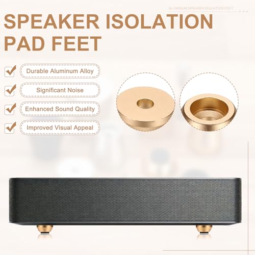 MECCANIXITY 4Pcs Speaker Isolation Pad Feet, 15x6mm Shockproof Aluminum Alloy Vibration Isolation Speaker Shock Base Pad Cone Base with Screws & Rubber Pads for Audio Equipment, Gold - color: Gold, size: 15x6mm