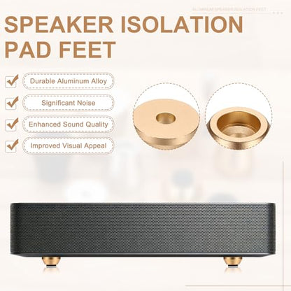 MECCANIXITY 4Pcs Speaker Isolation Pad Feet, 15x6mm Shockproof Aluminum Alloy Vibration Isolation Speaker Shock Base Pad Cone Base with Screws & Rubber Pads for Audio Equipment, Gold - color: Gold, size: 15x6mm