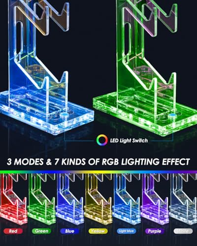 OAPRIRE Headset and Controller Stand with Lights, 2 Tier Acrylic Game Controller Holder, Controller and Headset Stand for Desktop,Universal Design Compatible with PS5/PS4/XBOX/SWITCH (Clear) - color: Clear, size: 2 Tier-Lights