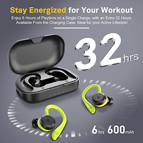 APEKX Wireless Earbuds, IPX7 Waterproof Bluetooth Headphone w/Mic Deep Bass | Secure Sport Ear Buds with Ear Hooks & Charging Case, 40H Playtime Stereo Sound for Workout & Running, Green - color: Green