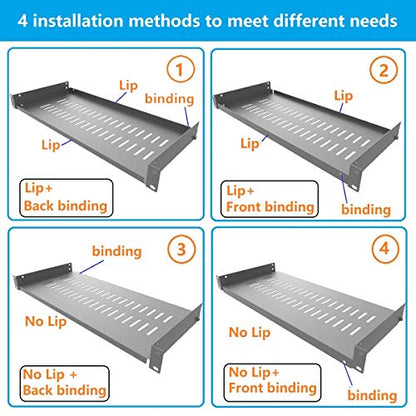 2 Pack of 1U Vented Cantilever Server Rack Mount Shelf 8" D | Disassembled Universal Rack Tray 8" Depth for 19" Network Cabinet or Equipment Rack (8V2PC) - size: 8V2PC