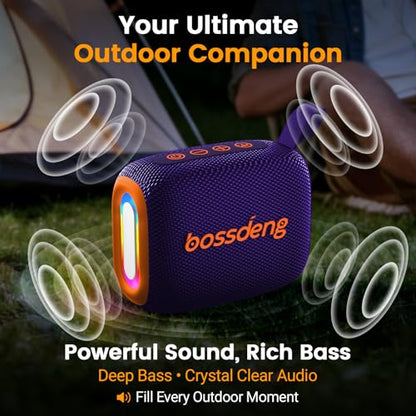 Waterproof Portable Bluetooth Speaker, Lights & Lanyard, Purple | Compact Wireless Outdoor Speaker, 10H Playtime, Bluetooth 5.3 Stable Connection IPX5 for Beach, Camping, Travel and Shower - color: Purple