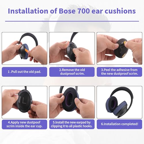 Upgraded Replacement Ear Pads for Bose 700 Noise Cancelling (NC700) - Cooling Gel Replacement Ear Pads, Ice Silk Fabric Memory Foam, Added Thickness, Extra Durable Ear Cushions–Black/Purple - color: Black/Purple