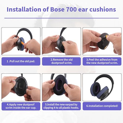 Upgraded Replacement Ear Pads for Bose 700 Noise Cancelling (NC700) - Cooling Gel Replacement Ear Pads, Ice Silk Fabric Memory Foam, Added Thickness, Extra Durable Ear Cushions–Black/Purple - color: Black/Purple