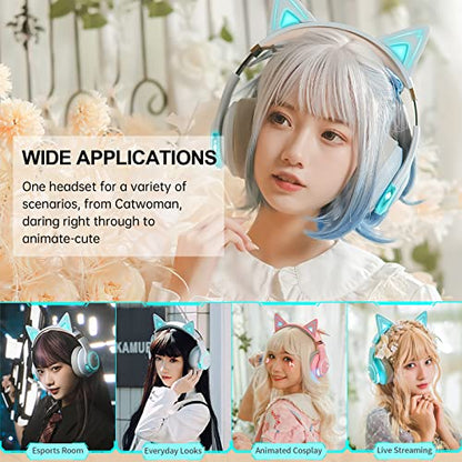 Edifier G5BT CAT Wireless Bluetooth Gaming Headset with Mic, Wired Cat Ear Headphones, Over Ear Headphones with Detachable Cat Ear, RGB Light, for PC, PS5, PS4, Nintendo Switch(Sky Blue)