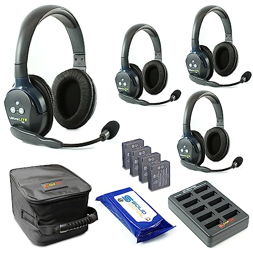 Eartec UL4D Ultralite HD Wireless Intercom Headset System, 4-Person Full Duplex, Dual Ear, DECT Interference-Free, Up to 1000ft Range, Team Communication for Crews - color: Dual, size: 4 x Dual