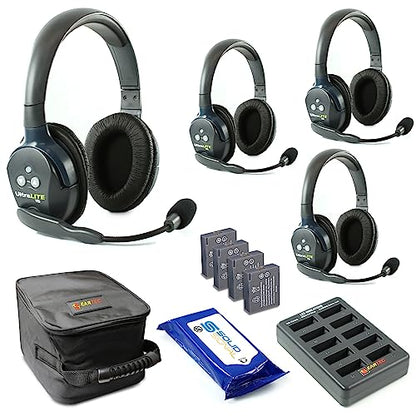 Eartec UL4D Ultralite HD Wireless Intercom Headset System, 4-Person Full Duplex, Dual Ear, DECT Interference-Free, Up to 1000ft Range, Team Communication for Crews - color: Dual, size: 4 x Dual