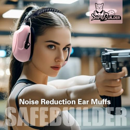 SAFEBUILDER Ear Muffs Noise Reduction SNR 33dB Adjustable Lightweight Safety Earmuffs Sound Proof Noise Cancelling ANSI - color: 1-pink