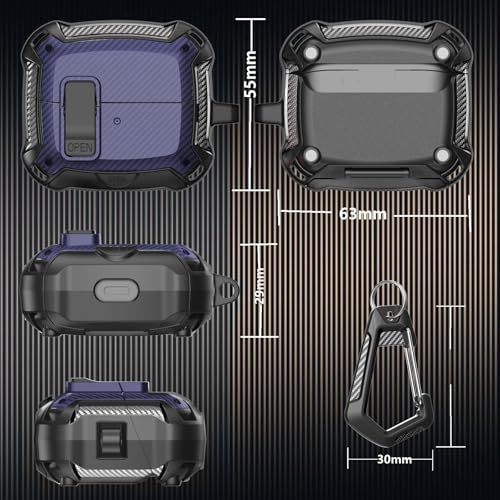 Compatible with Samsung Galaxy Buds 3 Pro Case/Bud3 Cover Lock Clip with Phone Stand for Men, Military Shell Galaxy Buds Pro 3/ Bud 3 Protective Armor Skin with with Cleaner Kit & Carabiner - color: ABlack/Blue