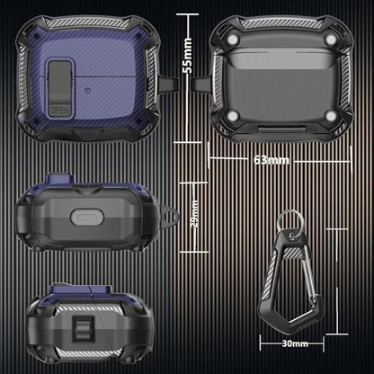 Compatible with Samsung Galaxy Buds 3 Pro Case/Bud3 Cover Lock Clip with Phone Stand for Men, Military Shell Galaxy Buds Pro 3/ Bud 3 Protective Armor Skin with with Cleaner Kit & Carabiner - color: ABlack/Blue