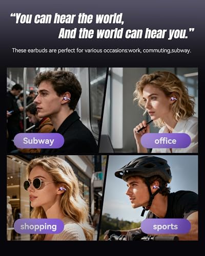 King Lucky Clip-On Earbuds Gen 3, Open-Ear Wireless Bluetooth 6.0 Headphones with Mic, Secure Fit for Small Ears & Glasses Wearers, 50H Playtime, LED Digital Display, ENC, IPX5 Waterproof (Purple) - color: Purple, size: Digital Display