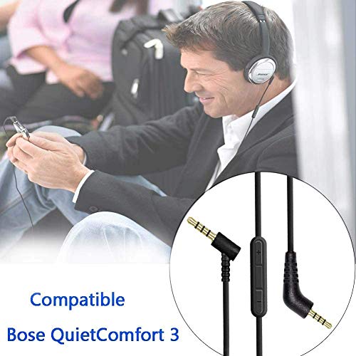 QC3 Replacement Audio Cable Cord for Bose Quietcomfort 3 QC3 Headphone with Inline Mic Volume Control 1.4 Meters 3.5mm to 2.5 mm Cable for iOS Android System (Built-in Microphone)