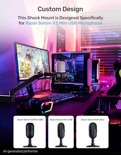 Custom Built for Razer Seiren Shock Mount, Elastic Suspension, Adapter | Anti-Vibration Elastic Suspension, Holder Clip & Screw Adapter. For Razer Seiren V3 Mini USB V2 Microphone, Ideal for Podcast - size: Razer Seiren Shock Mount