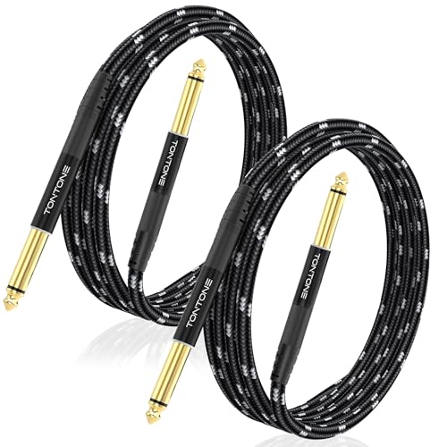 1/4 Inch Guitar Cable 2-Pack, 10FT, 6.35mm TRS Balanced Audio Cable | Quarter Inch TRS to TRS Balanced Stereo Instrument Cable for Electric Guitar, Bass, Keyboard, Mixer and Amplifier - size: 10 FT