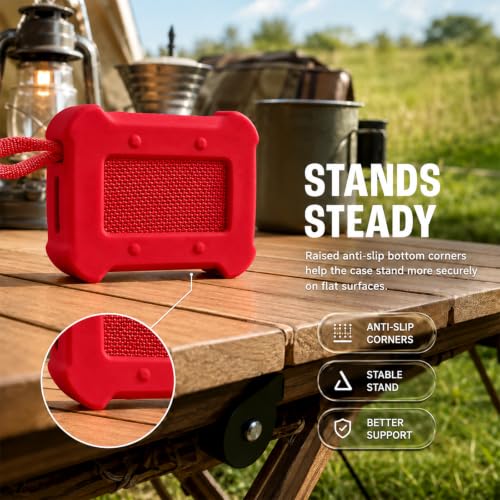 COMECASE Silicone Case for JBL Go 5 with Metal Carabiner, Red, Case Only | Thickened Edges, Inner Cushioning Ribs, Easy Button Access, Uncovered Grille and Edge Light, for Travel and Outdoor Use - color: Red
